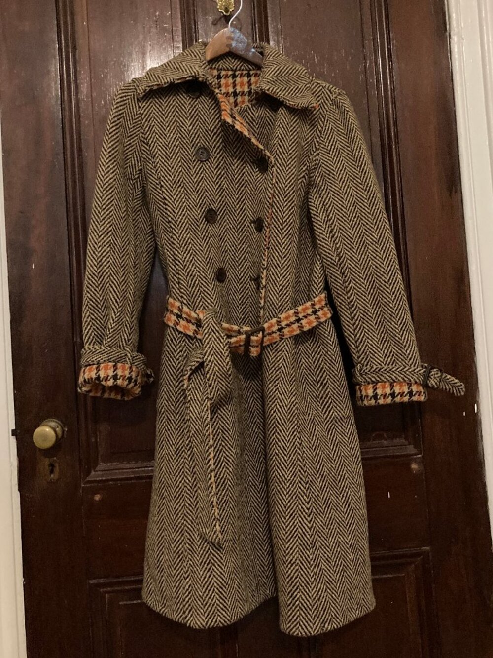 Reversible tweed wool pea coat_BCBG_fall colors_sz 6